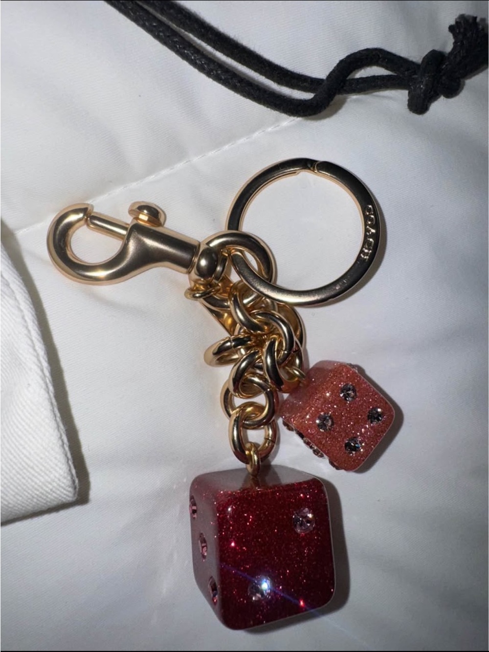 Coach Gold-Tone Keychain with Glitter Red Dice Charms